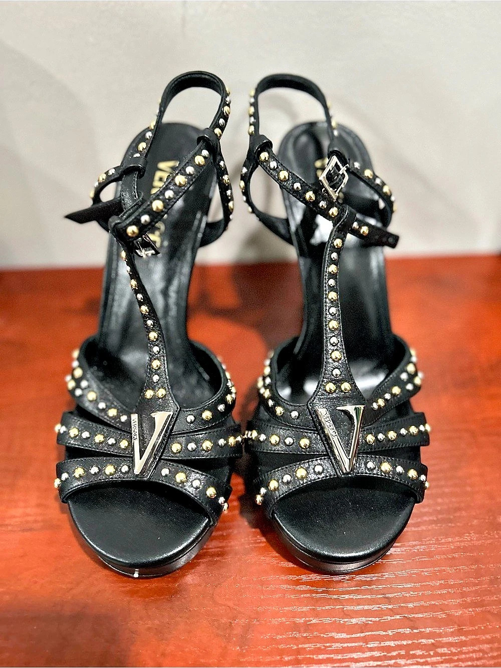 Versace Virtus Studded Leather Platform Heels - EU39